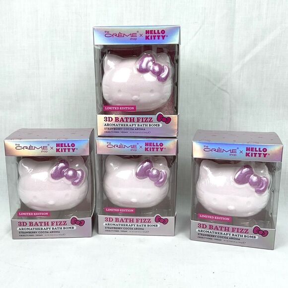Hello Kitty Bath Bombs The Creme Shop Strawberry Cocoa Set of 4 New 3D Bath Fizz - Picture 2 of 5